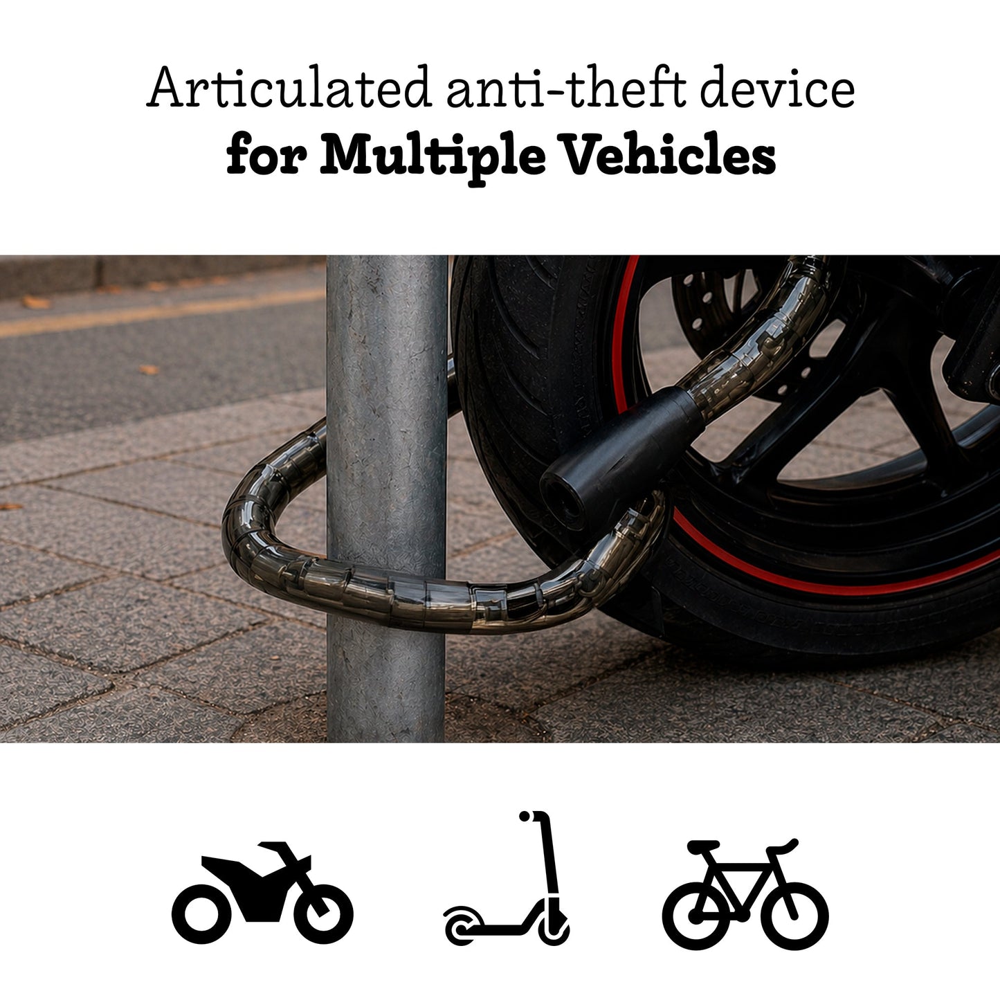 120 cm Motorcycle Lock, Armored Steel Cable, Lock for Bicycles and Scooters, 22 mm Diameter Motorcycle Anti-Theft Chain, 2 Keys, Scratch-Resistant Protective Cover, Waterproof, Motorcycle Accessories