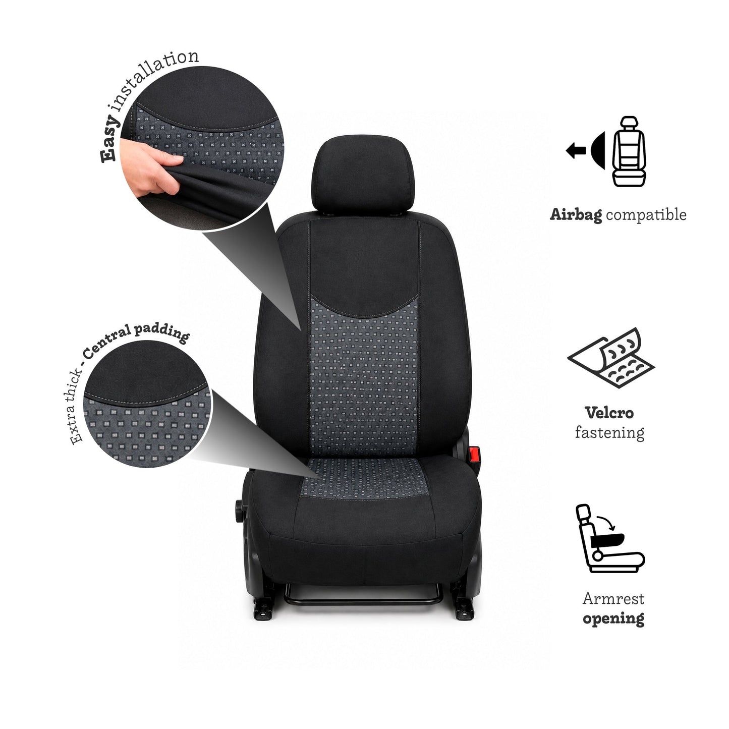 Front Car Seat Cover (Pack of 2) with Car Headrest, Front Car Seat Protector, Universal Car Seat Covers, Covers Car Seats, Compatible with Side Airbags