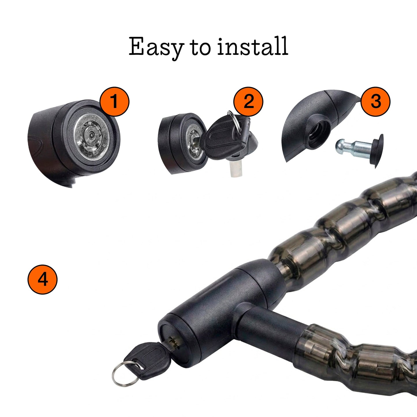 120 cm Motorcycle Lock, Armored Steel Cable, Lock for Bicycles and Scooters, 22 mm Diameter Motorcycle Anti-Theft Chain, 2 Keys, Scratch-Resistant Protective Cover, Waterproof, Motorcycle Accessories