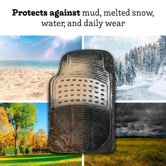 Universal Car Mats Pack of 5 Interior Mats (2 Front + 2 Rear + Trunk Mat), Flexible PVC Rubber Car Mats, Waterproof, Non-Slip, Can Be Cut to Size for a Better Fit